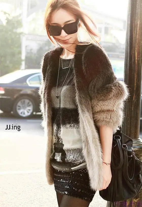 

Free shipping sable knitting fashion thickening of gradient color sweater fur coat sleeves black female fur color transition