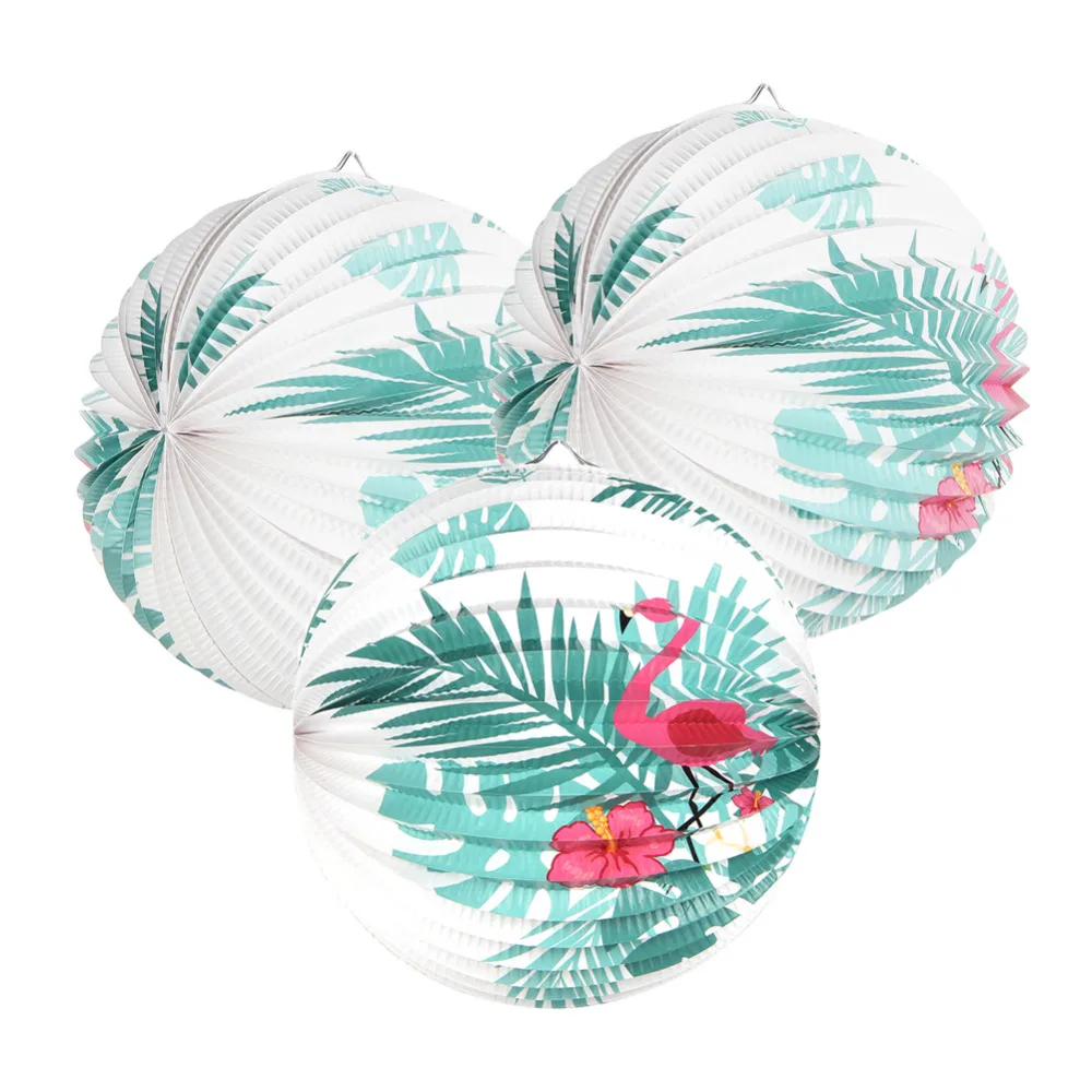 

3pcs 9" Summer Party Accordion Pleated Paper Lanterns Flamingo Palm Tree Leaves Tropical Luau Wedding Birthday Shower Decor