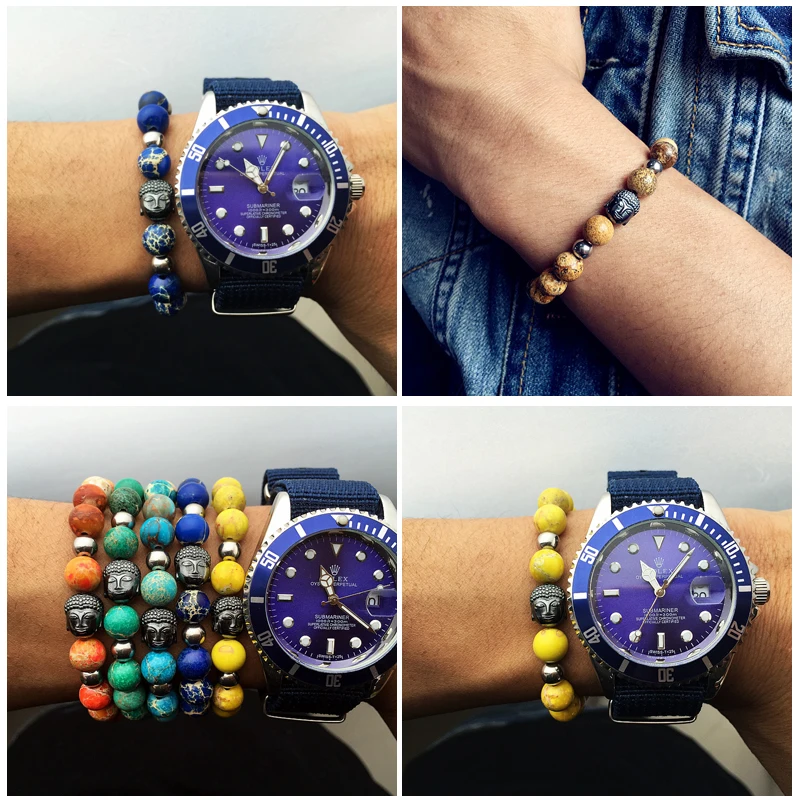 Mcllroy Natural Stone Bead Buddha Bracelet Men Black Onyx Tiger Eye Stone Bracelets For Women Bracelet pulseira masculina