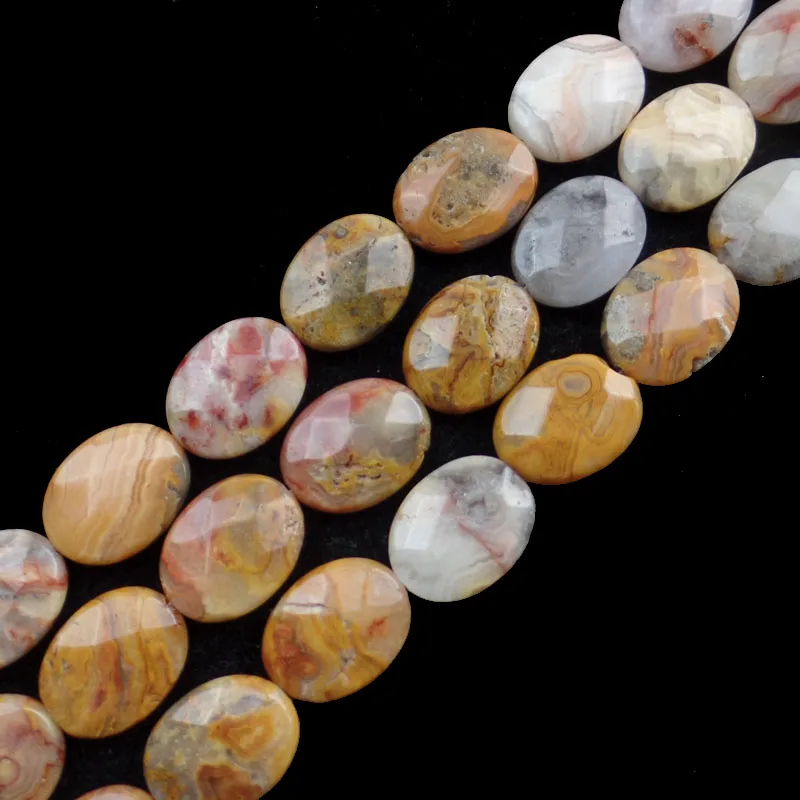 (Бесплатная доставка) 13 шт граненые желтые Crazy Lace Stone овальные бусины 16x12x6 мм