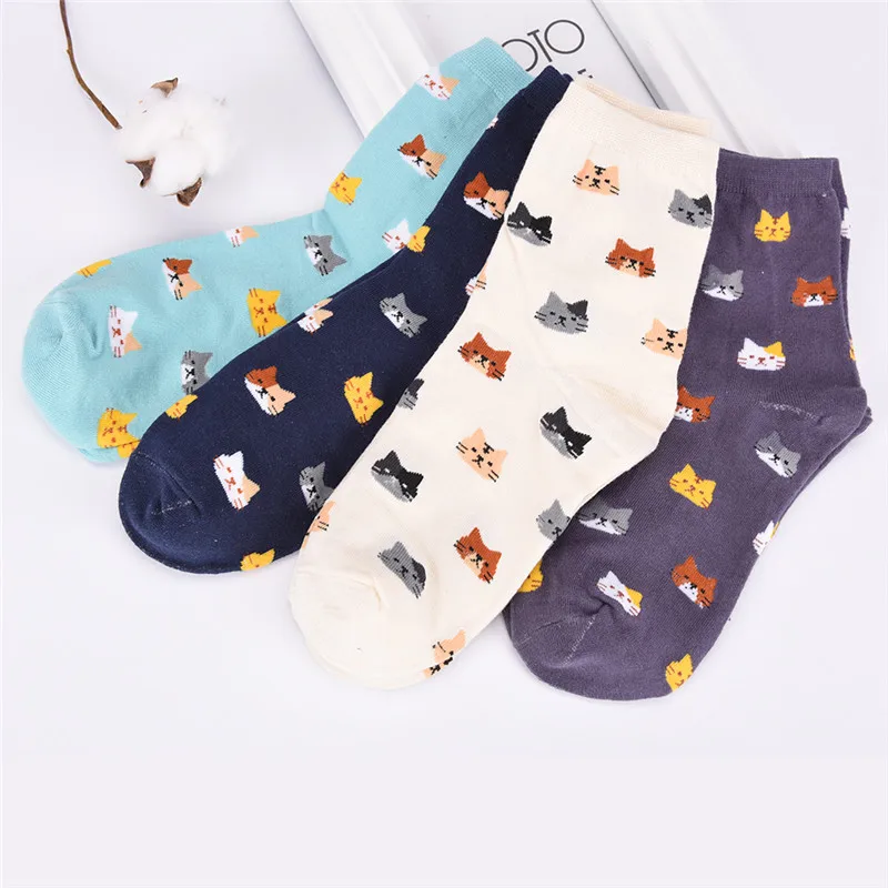 

1 Pairs Cute Cat Kitten Fashion Female Short Colorful Tube Art Casual Cotton Winter Socks For Woman Girl