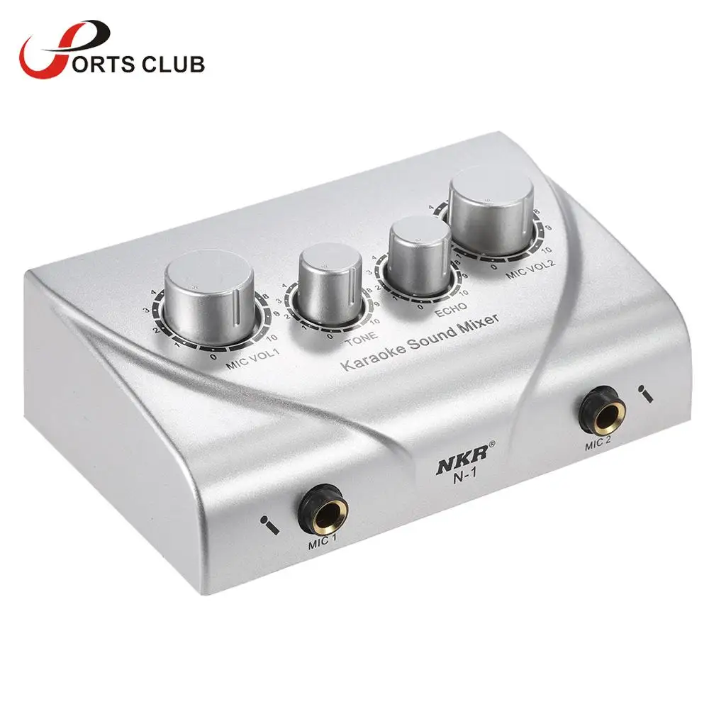Sangmei Karaoke Sound Mixer Dual Mic Inputs with Cable N-1 Silver Color