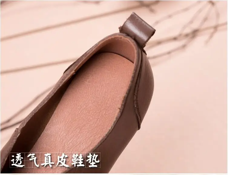 RUSHIMAN Vintage Flat Shoes Women Spring new Genuine Leather Soft Ballet Flats comfortable Casual Pregnant Women Shoes