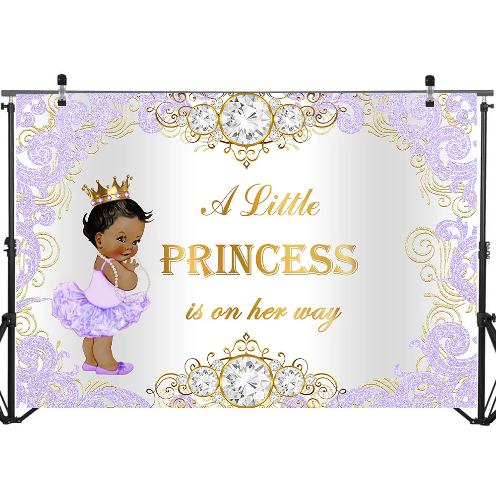 NeoBack Royal Princess Baby Shower фон с фиолетовым и серебряным бриллиантом для детского душа