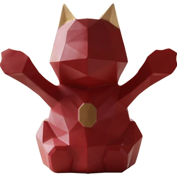

geometric 3D lucky cat resin piggy bank home decor crafts animal figurines wealthy cats desk Feng Shui decorations opening gift