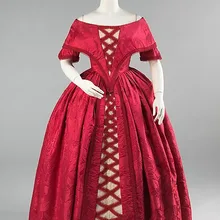 1842 британское красное бальное платье, вечернее платье