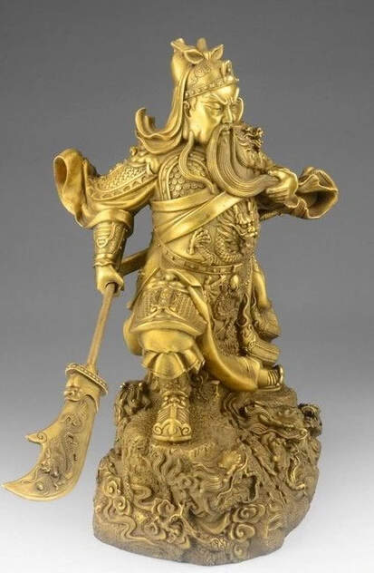 zhaomeirui31++14 Chinese Brass Copper Dragon Sword Warrior Guan Gong God Yu Buddha Statue | Дом и сад