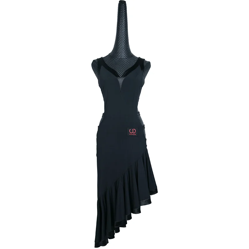 Сексуальное платье для латинских танцев, женское черное платье для бальных танцев, танго, ча-Самба, Румба, сальса, платья для соревнований, одежда для выступлений, Одежда для танцев, YYT101 - Цвет: Черный