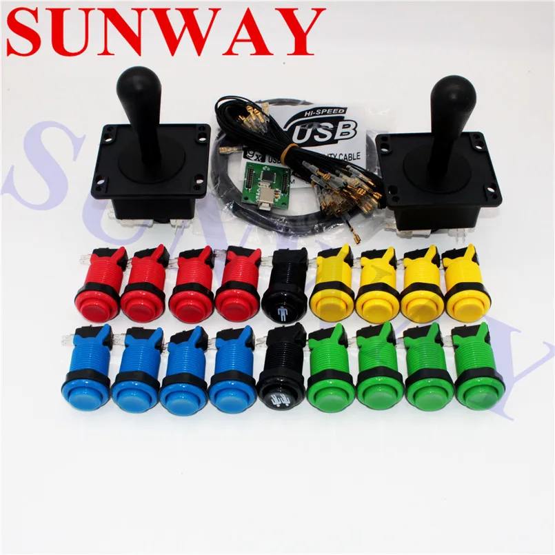 

DIY Arcade parts Bundles kit for 2 players Jamma USB control board to PC PS3 8way American Joystick with Happy style Push button