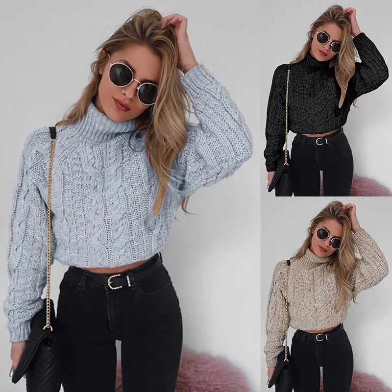 

ZP 2019 Autumn Winter Women Pullovers Sweater Knitted Elasticity Casual Jumper Fashion Loose Turtleneck Warm Female Sweaters