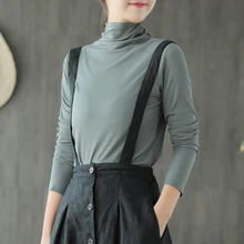 Осенняя футболка, женская модная облегающая футболка, топы, новая водолазка с длинным рукавом, одноцветная Повседневная Женская футболка из смешанной ткани