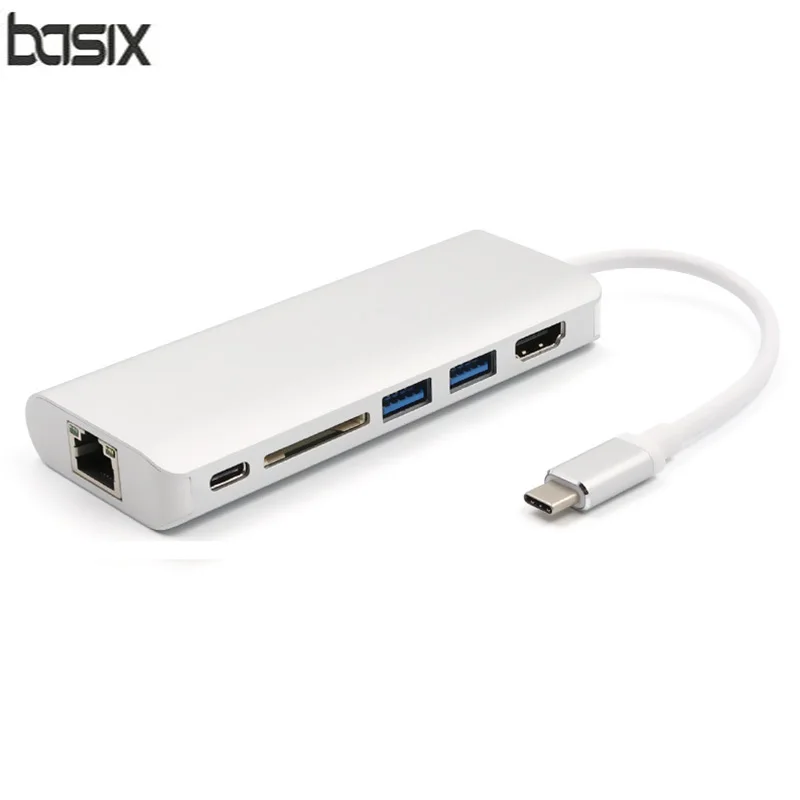 

basix 6 in 1 USB 3.0 Hub Multi function USB Type C 4K Video HDMI/RJ45 USB3.0 Hub Adapter Charging Port Hubs for MacBook Pro Air