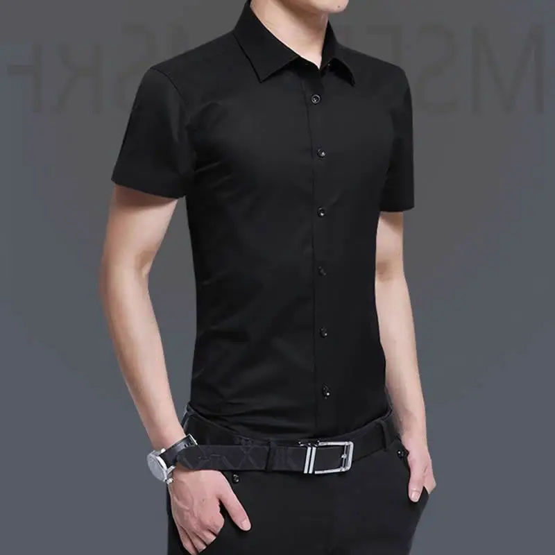 Летние мужские рубашки с коротким длинным рукавом, корейский стиль, большие размеры 5xl 4xl, черные, белые, синие, красные, деловые, повседневные