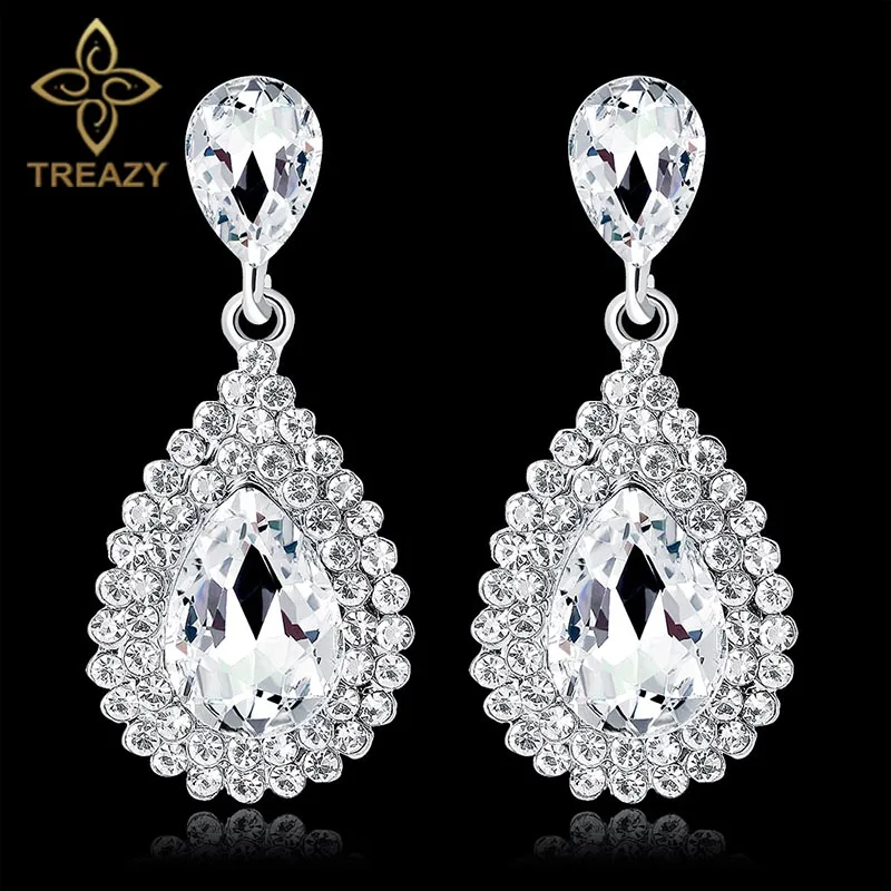 

TREAZY Fashion Crystal Waterdrop Wedding Earrings for Women Silver Color Bridal Drop Earrings Bridesmaid Wedding Jewelry Gifts