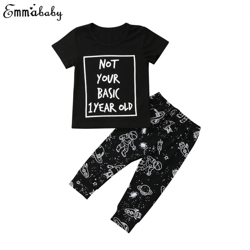 2018 Toddler Baby Boys Set 1 Year Old Clothes Black T Shirts Short
