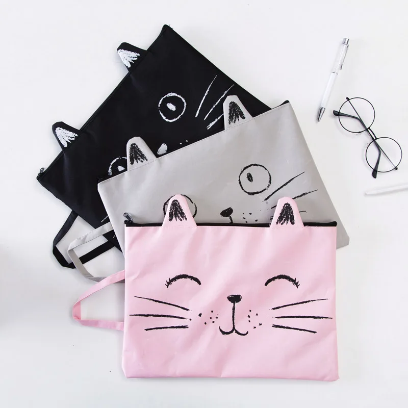 Lovely Kitty Zipper Canvas A4 Files Storage Bag Portable Cosmetic Storage Bags Home Desktop ...