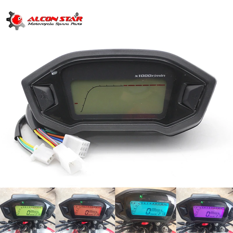

Alconstar- Motorcycle LCD Digital Speedometer Odometer Backlight Motorcycle for 1,,2,4 Cylinders 0~199km/h with Speed Sensor