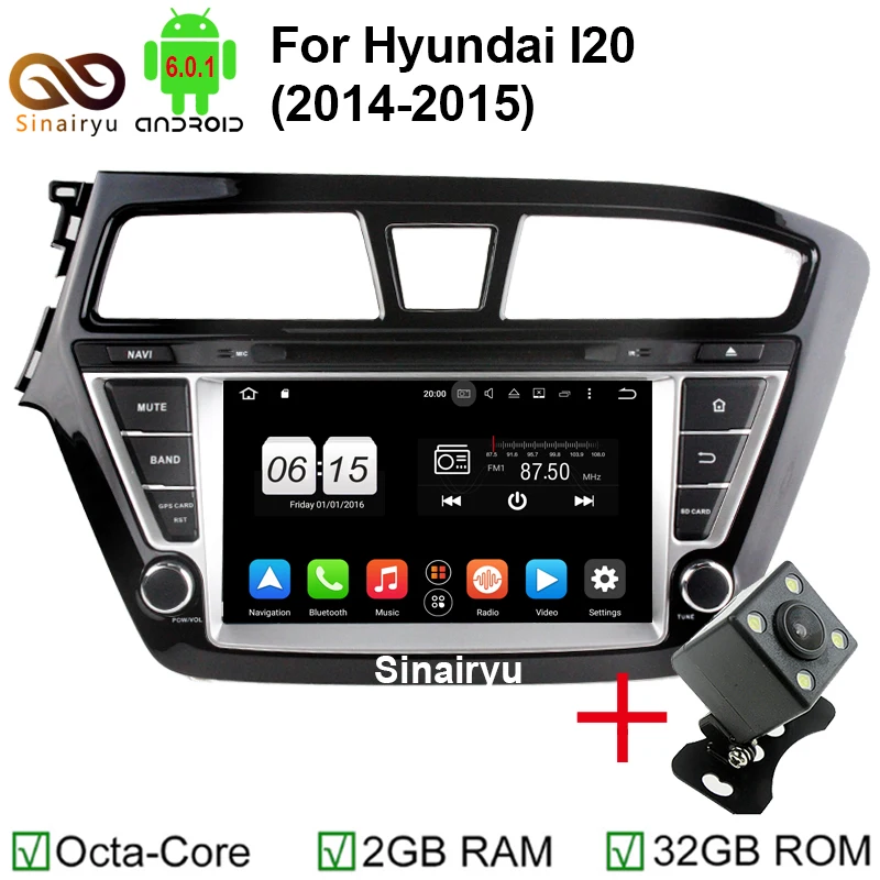 2 GB RAM Núcleo octa Android 6.0 GPS Car Stereo PC DVD Player apto para Hyundai I20 2014 2015 com WIFI 4G Bluetooth Rádio Digital TV