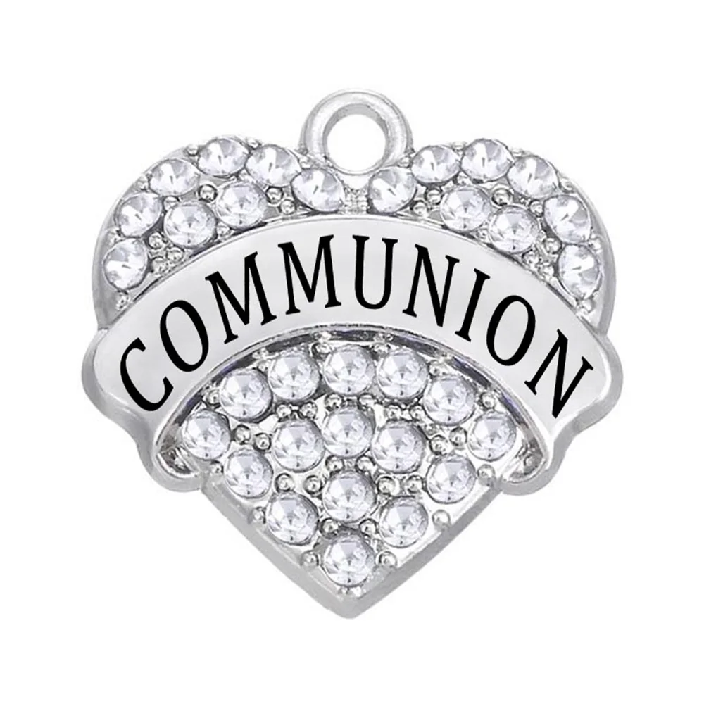 

Popular Personalized DIY Rhinestone Crystal Inlaid Metal Jewelry Accessories COMMUNION Heart Shaped Charm Pendant