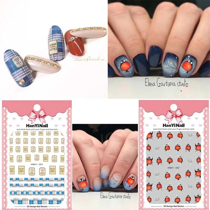 

1 sheet Cartoon Fly Bird Pattern self-Adhesive 3D Nail Stickers grid style DIY Manicure Decoration Nail Art Decals MYHY282-283