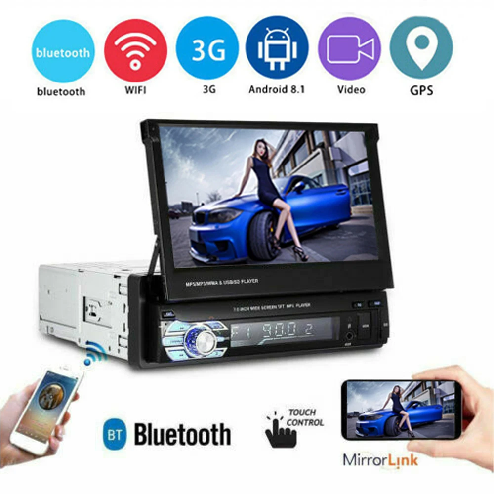 

Universal Retractable 7" Car Stereo Radio Single 1 Din Android 8.1 Car Multimedia Player GPS Navigation 4G/3G WIFI BT