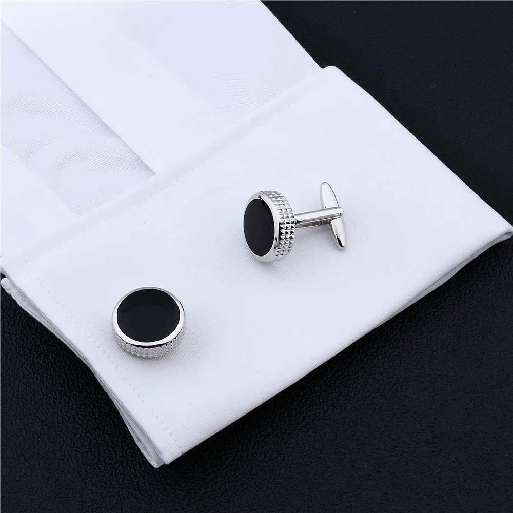 Мужские круглые запонки HAWSON с черной эмалью для свадебного платья|men cuff links|best man