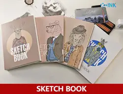 128 листов A4 мультфильм животных эскиз книга, белый и крафт пустой внутри страница скетчбук для рисования
