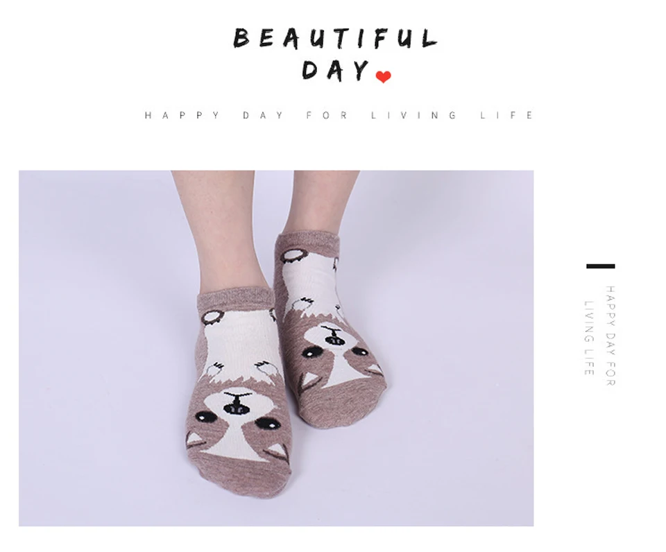 Fashion Personality Dog Pattern Cute 3D Cartoon Animal Sock For Women Female Cotton Short Socks Comfortable and Breathable (6)