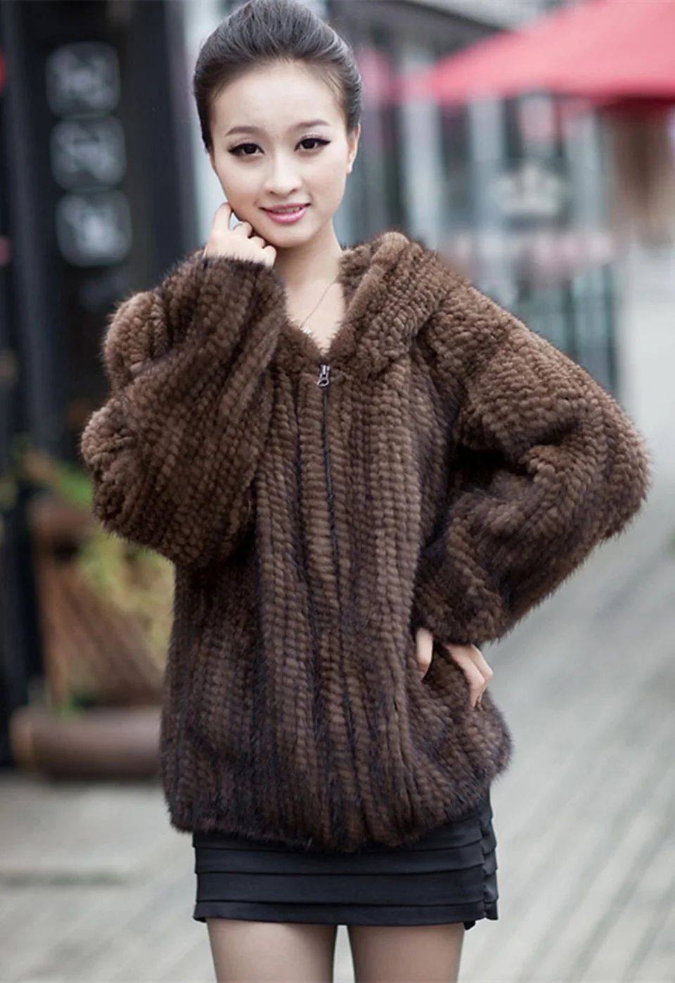 Retail/Wholesale Women Really Mink Fur Weave Coat Fur Jacketmink