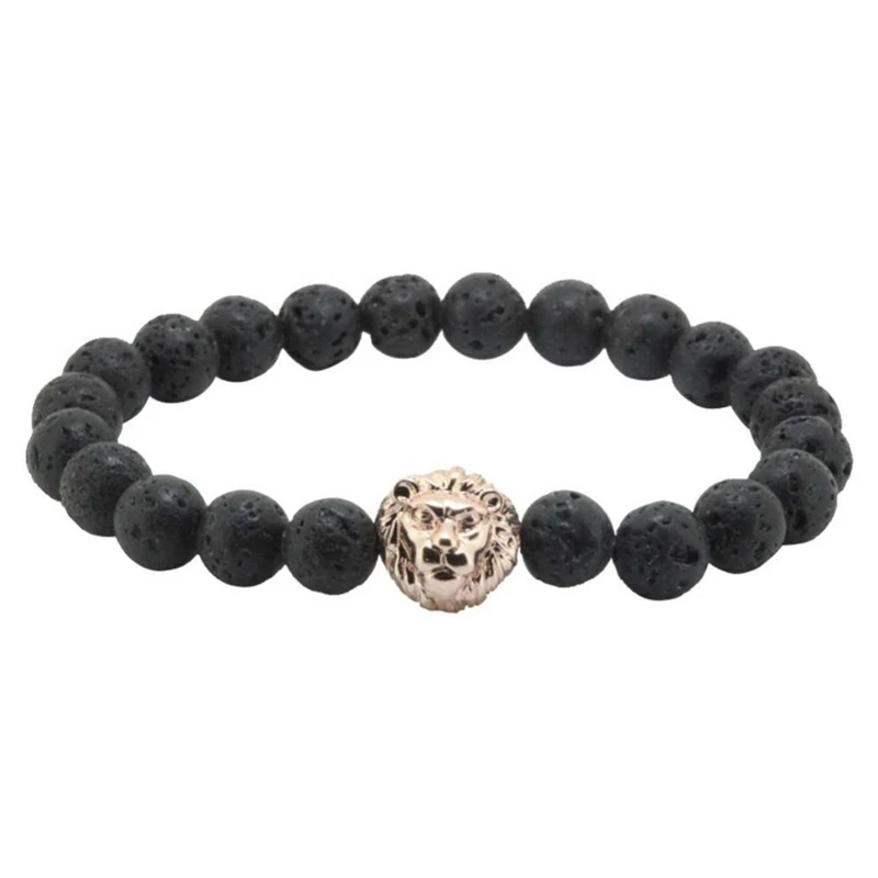 Дизайн антикварный энергии 8 мм черный из лавового камня лавовый камень браслет с Буддой Leo Lion Браслеты для Для мужчин женские Украшения, браслеты для женщин