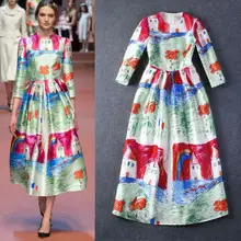 Настроить сделал осень г. новые модные женские туфли знаменитости взлетно-посадочной полосы Повседневное с милым принтом бальное платье дамы плюс Размеры длинные платья