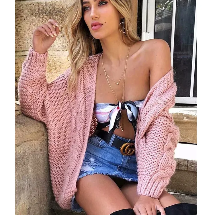 #^Special Price 2019 Women's Sweet Cardigans Solid Color Open Stitch Cotton Autumn Sweaters Loose Knitted Thick Outerwear Winter Sweaters