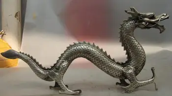 

China White Copper Silver Feng Shui Zodiac Mascot Water Dragon Statue Sculpture