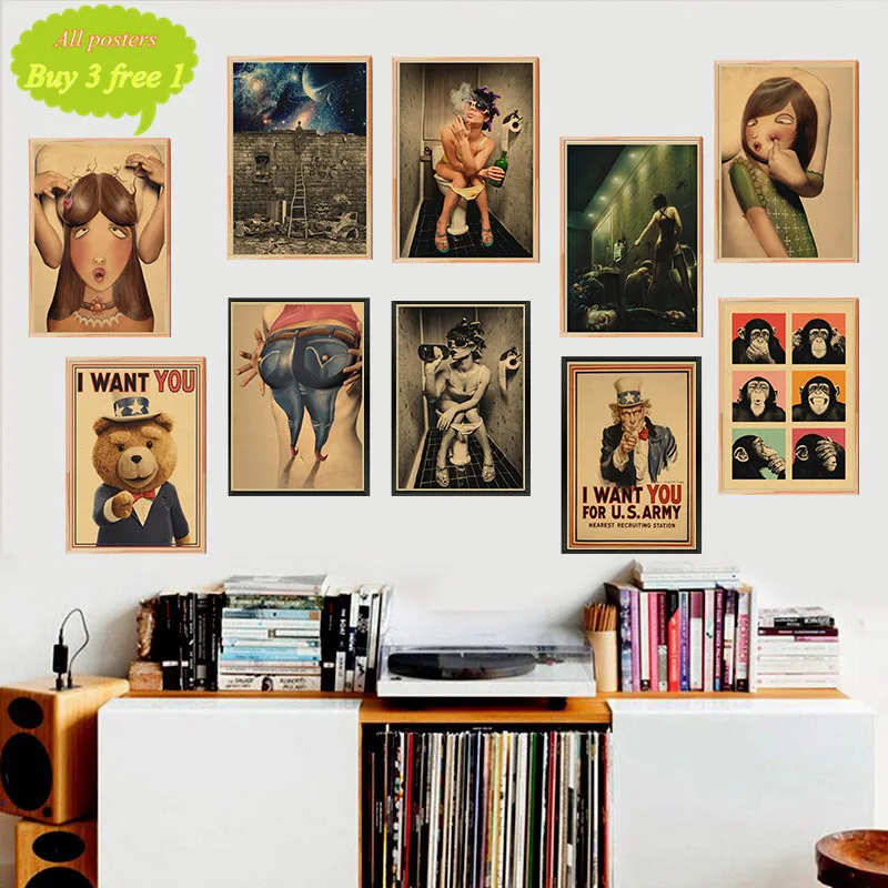 Poster Vintage Uncle Sam World War Ii Recuta Carta Kraft Poster Wall Sticker Decor