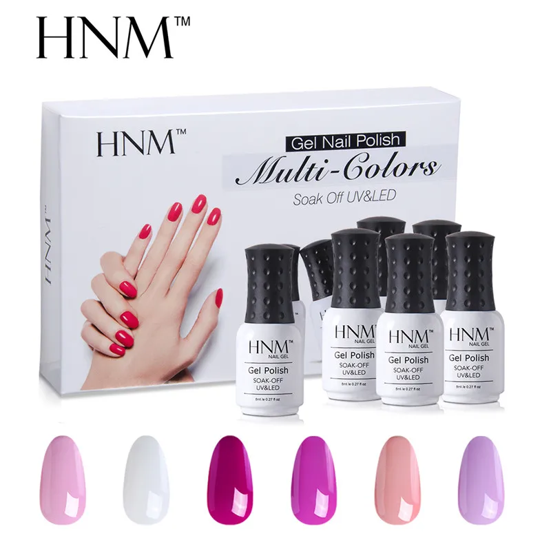 HNM 6pcs/set Nail Art Pure Color 8ML Gel Varnish Sets Nail Polish Kit Manicure UV Gel Lucky Gel Varnish Lacquer DIY For Nail Kit