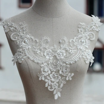 

ivory high quallity handmade Alencon Lace Appliques Floral Embroidered Patches Wedding Supplies Bridal Hair Flower 1Piece