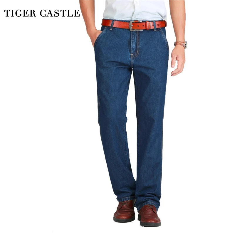 TIGER CASTLE 100% Cotton Spring Summer Men Jeans Slight Classic Denim Pants Male Washed Baggy Blue Designer Causal Jeans Man TIGER CASTLE 100% Cotton Spring Summer Men Jeans Slight Classic Denim Pants Male Washed Baggy Blue Designer Causal Jeans Man