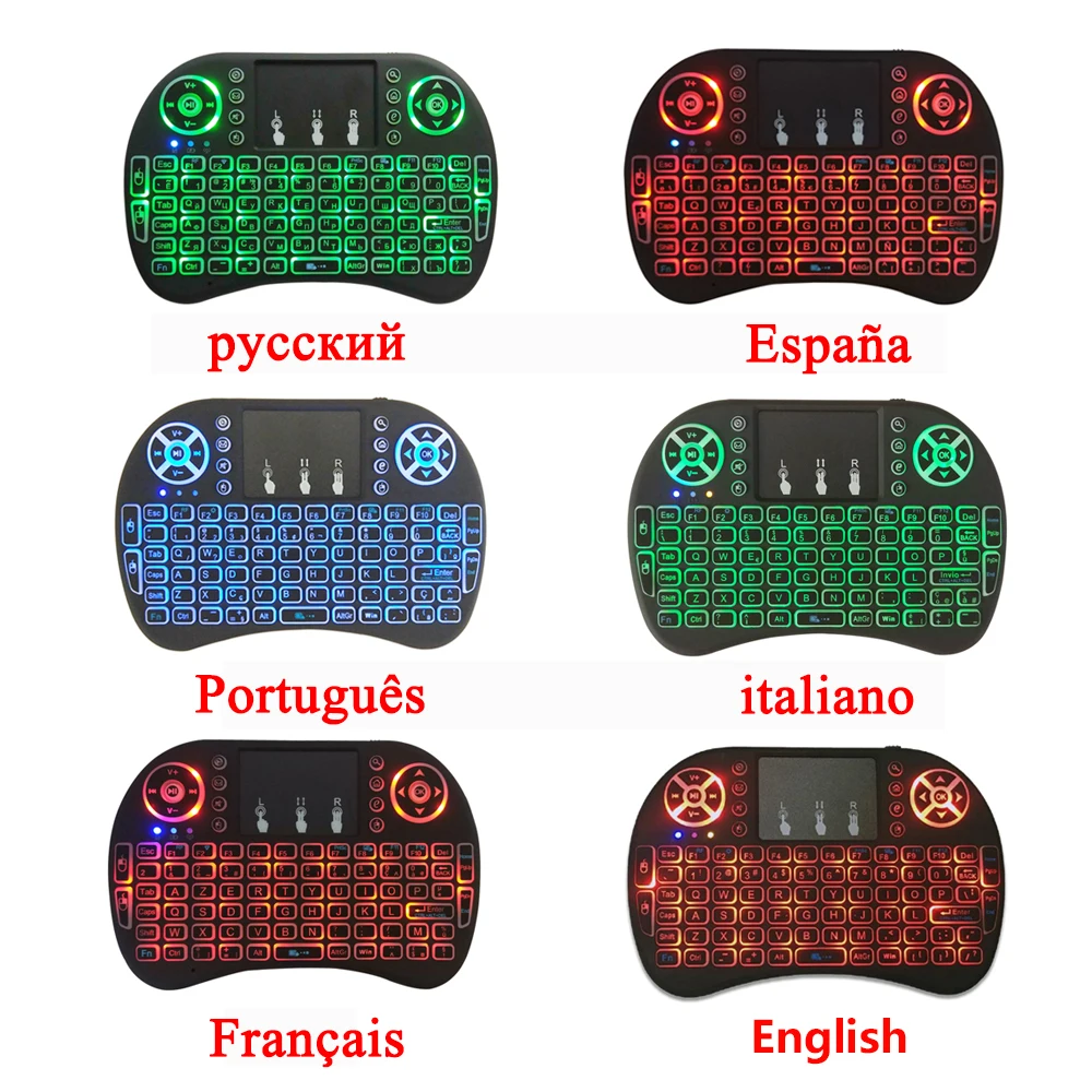 

Russian Spanish French Portuguese I8 Mini Wireless Keyboard Backlit 2.4GHz Air Mouse Remote Control Touchpad For Android TV Box