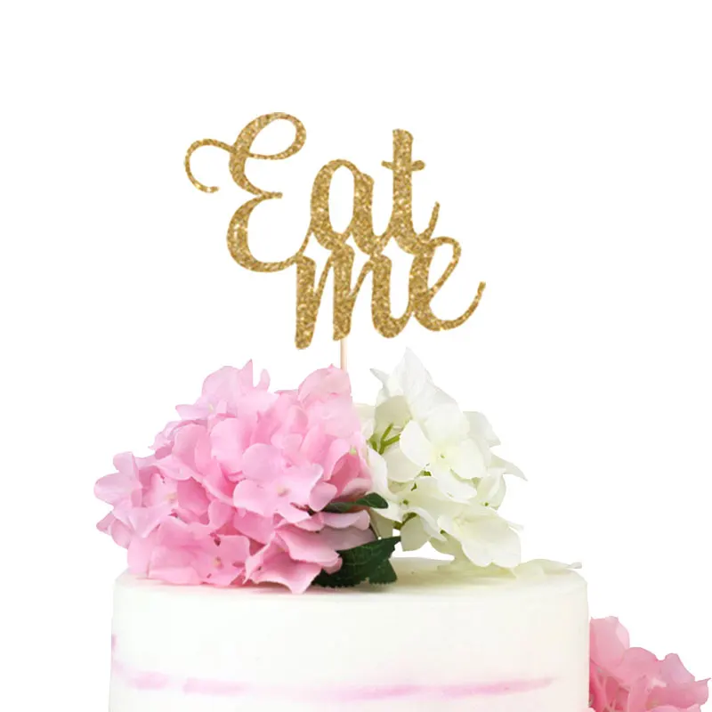 Garniture De Gateau A Paillettes Dorees Eat Me Decoration De Fete D Anniversaire Amusante Fournitures D Accessoires De Fete A Paillettes Alice Aliexpress