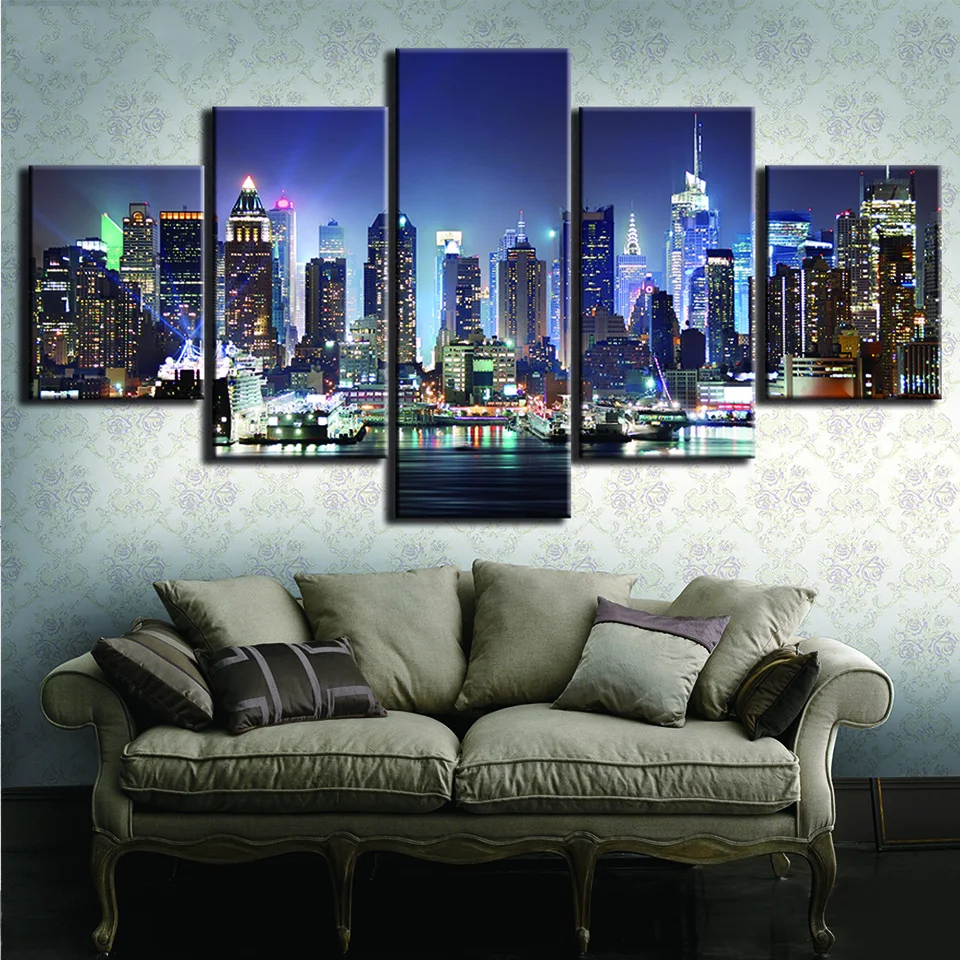 Абстрактные декоративные настенные художественные модульные картины, 5 панелей, Нью-Йоркская Рамочная Картина на холсте для гостиной, спальни, принты