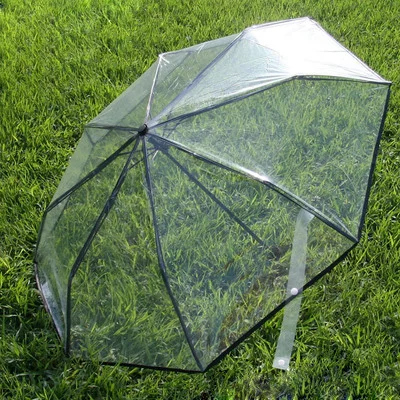 Transparent Umbrella Plastic PVC POE sunny rainy creative umbrella three folding | Дом и сад