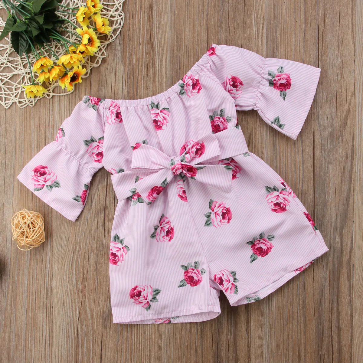Милый детский комбинезон для маленьких девочек; пляжный костюм с цветочным рисунком; одежда