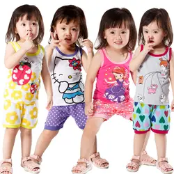 Летние комплекты одежды для девочек, модные пижамы для маленьких мальчиков с мультяшным принтом, комплекты, хлопковые рубашки +