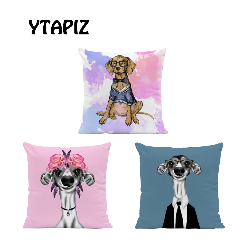 

Personalise Doberman Pinscher Wear Flower Hat Sweater Suit Scratching Itchy Cartoon 45X45Cm Velvet Decorative Sofa Cushion Cover