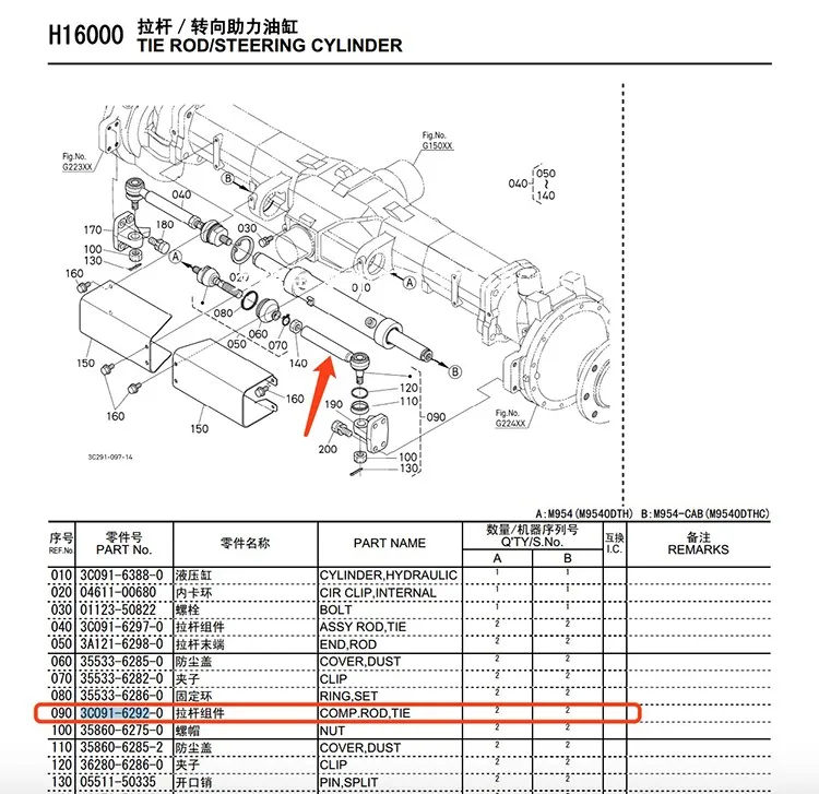 COMP. Ремень для удочки для Kubota M854 M954 трактор рулевая тяга компонент 3C091-62920