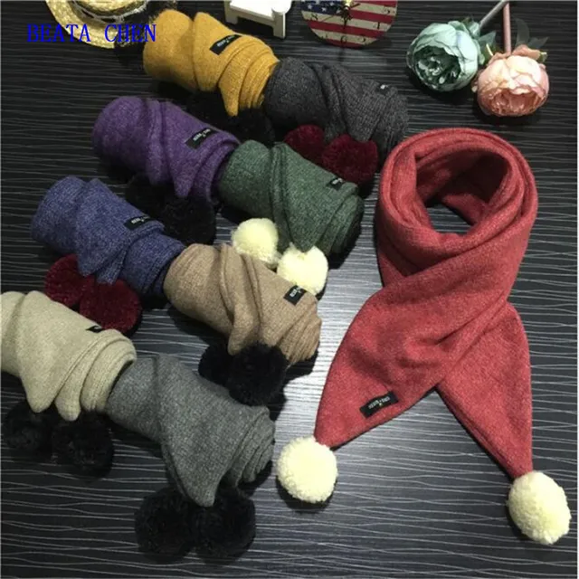 Беата Чен Зима Детские Теплый шарф прекрасный меховой помпон трикотажные вязаный крючком шарф Для детей мальчиков кольца для девочек Теплые шарфы