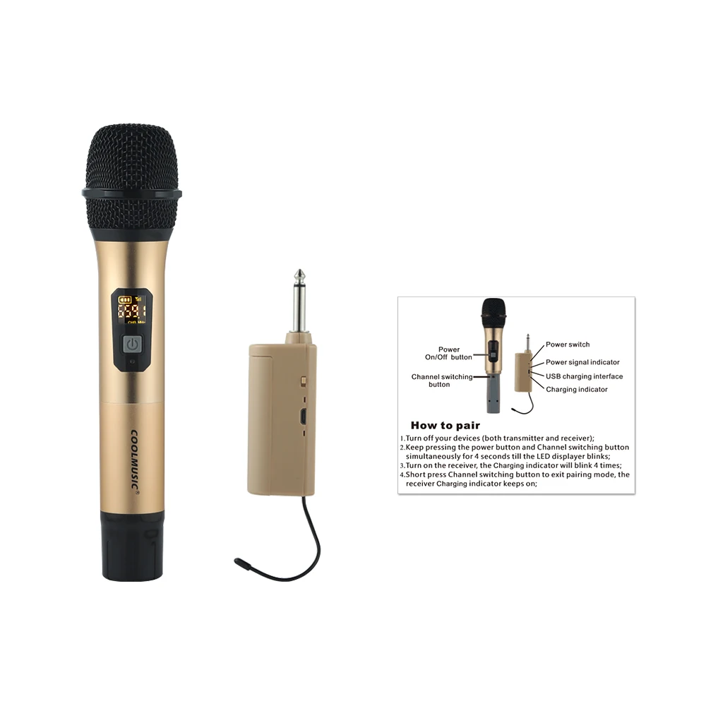 COOLMUSIC 10 Channels UHF Microphones Handheld Mic with Receiver Wireless Microphone System for Live Show Karaoke Speech | Спорт и