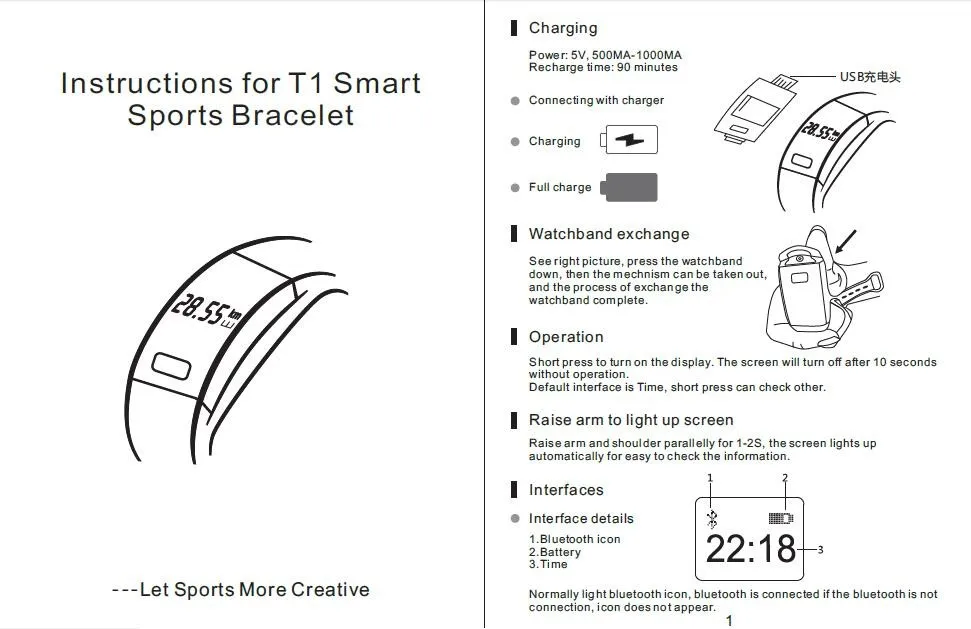 T1 Smartband Поддержка Bluetooth 4,0 педометр монитор сердечного ритма Смарт Android IOS 1 м Водонепроницаемый