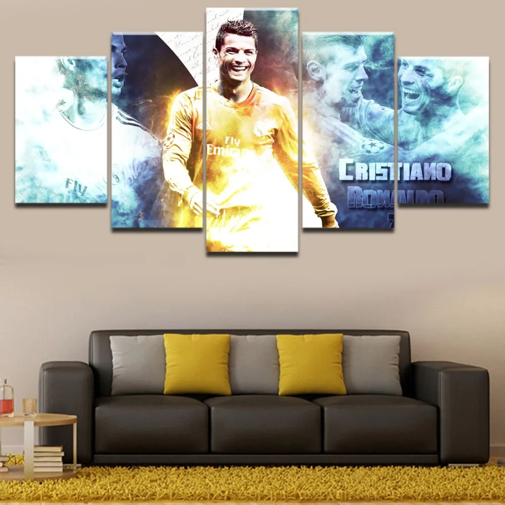 5 Шт. HD Рамки Печати Спорт Криштиану Роналду Плакат Пейзаж Wall Art Для Современного Домашнего