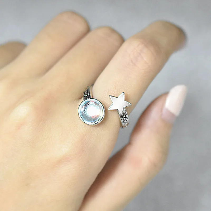 

Double Fair Creative Vintage Star Rings For Women Semi-precious Moonstone Adjustable Opening Ring Gift Fashion Jewelry KCR268